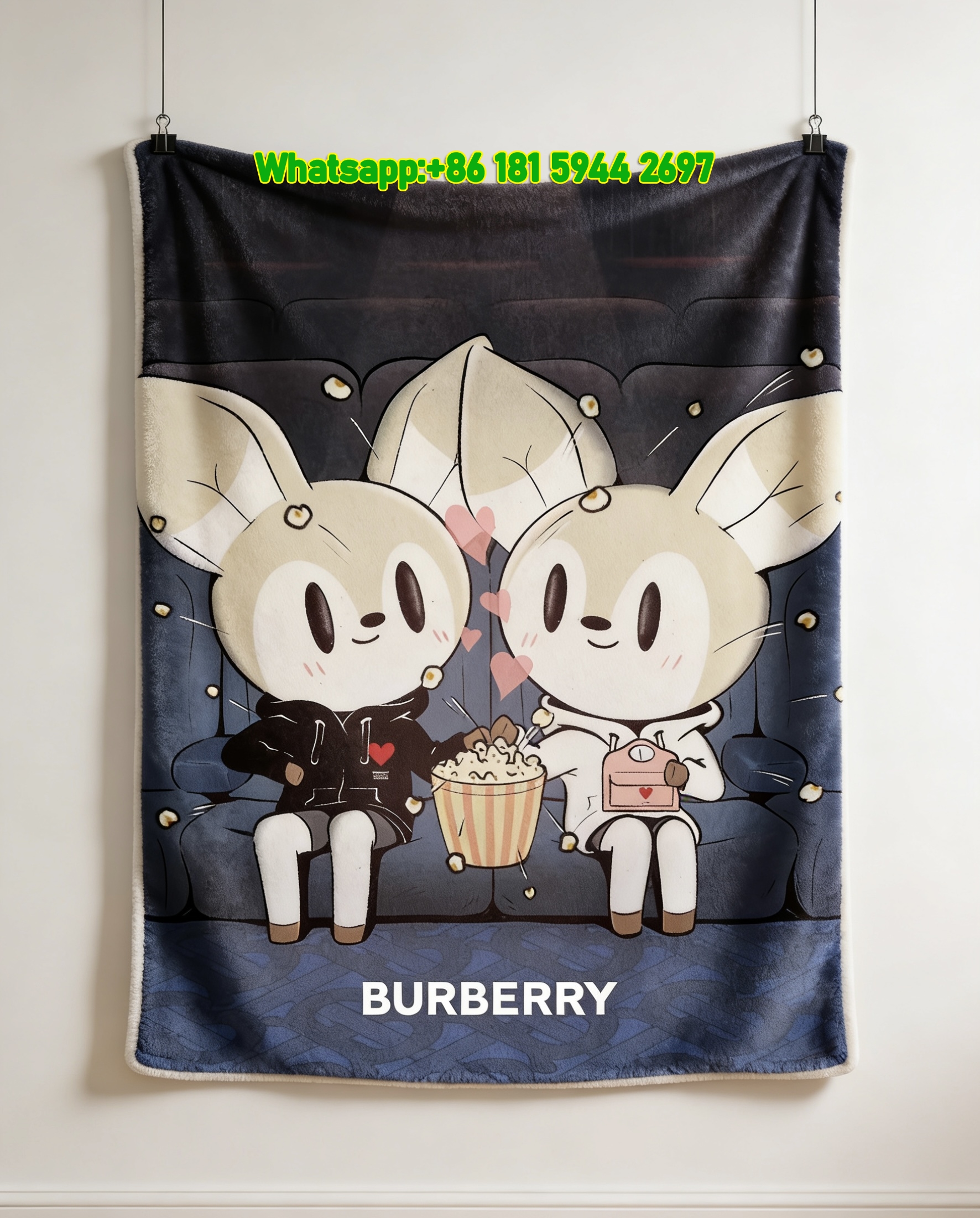 Burberry Cartoon Character Print Flannel Sofa Throw Blanket B204